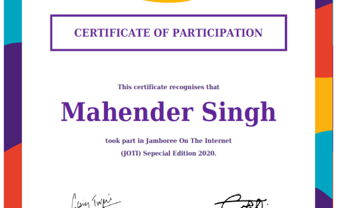Special JOTI certificate