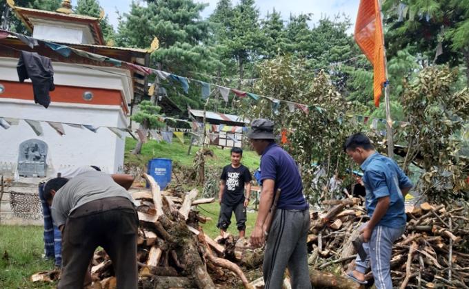 Transportation of items and fencing of Tshamkhang(Meditation place)