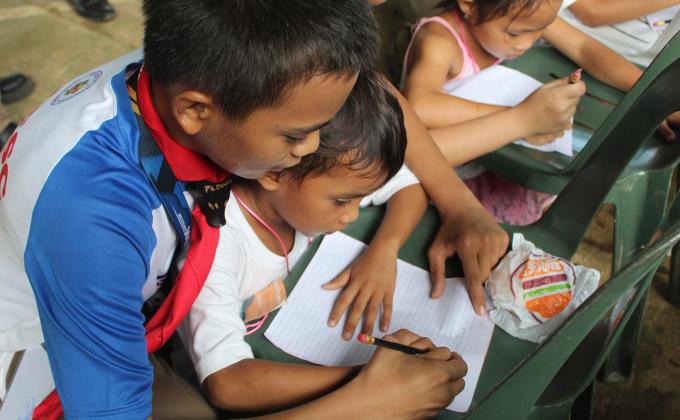 This is me helping one kid write what they want to be went they grow up